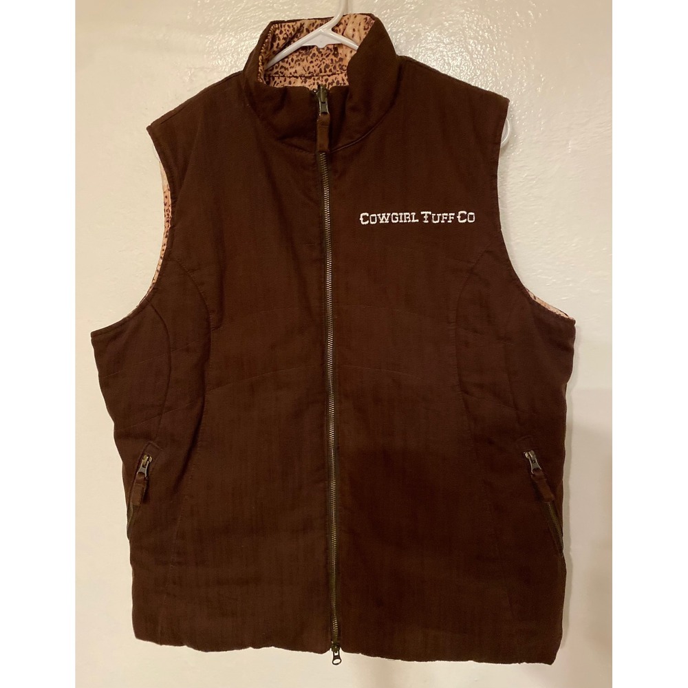 Cowgirl Tuff Co Reversible Leopard Print Brown Quilted Vest Womens XXL